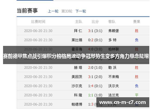 赛前德甲焦点战引爆积分榜格局波动争冠形势生变多方角力悬念陡增